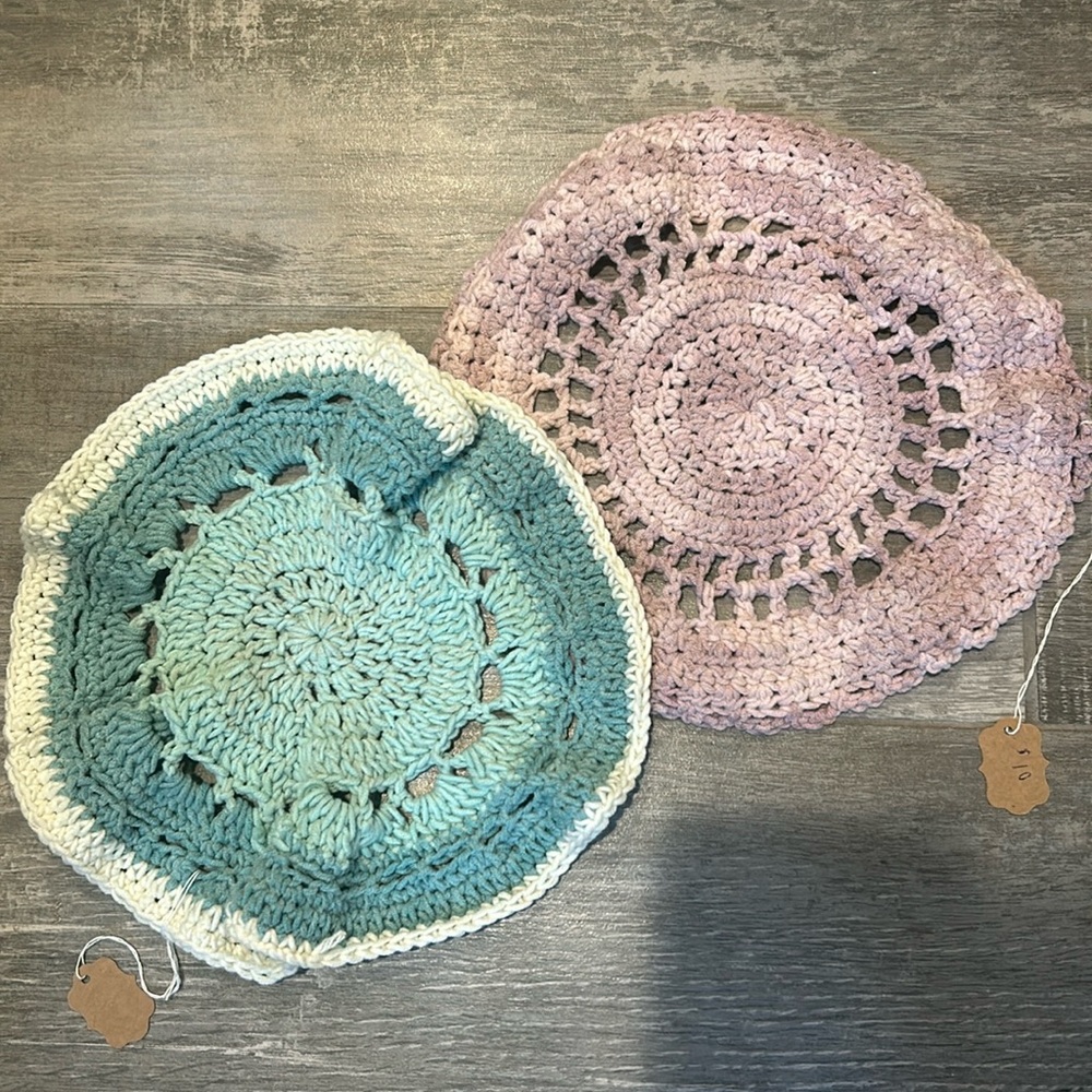 NEW! Lot x 2 Handmade Crocheted Pot Holders in Turquoise and Lavender